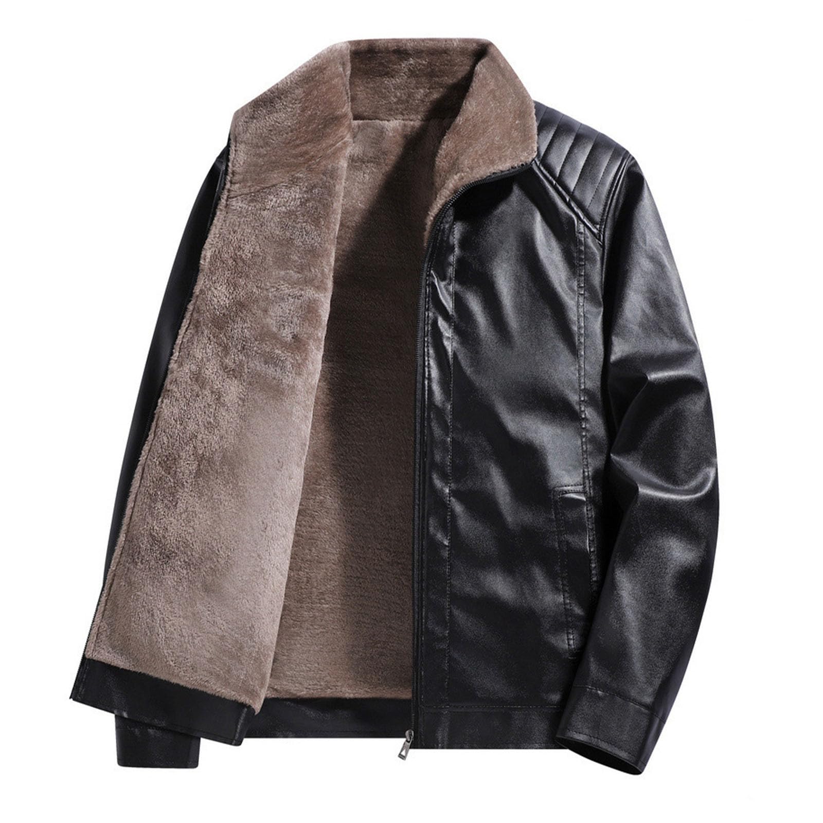 Motorrad Lederjacke Herren Vintage Motorradjacke Fleece Dicke Bikerjacke