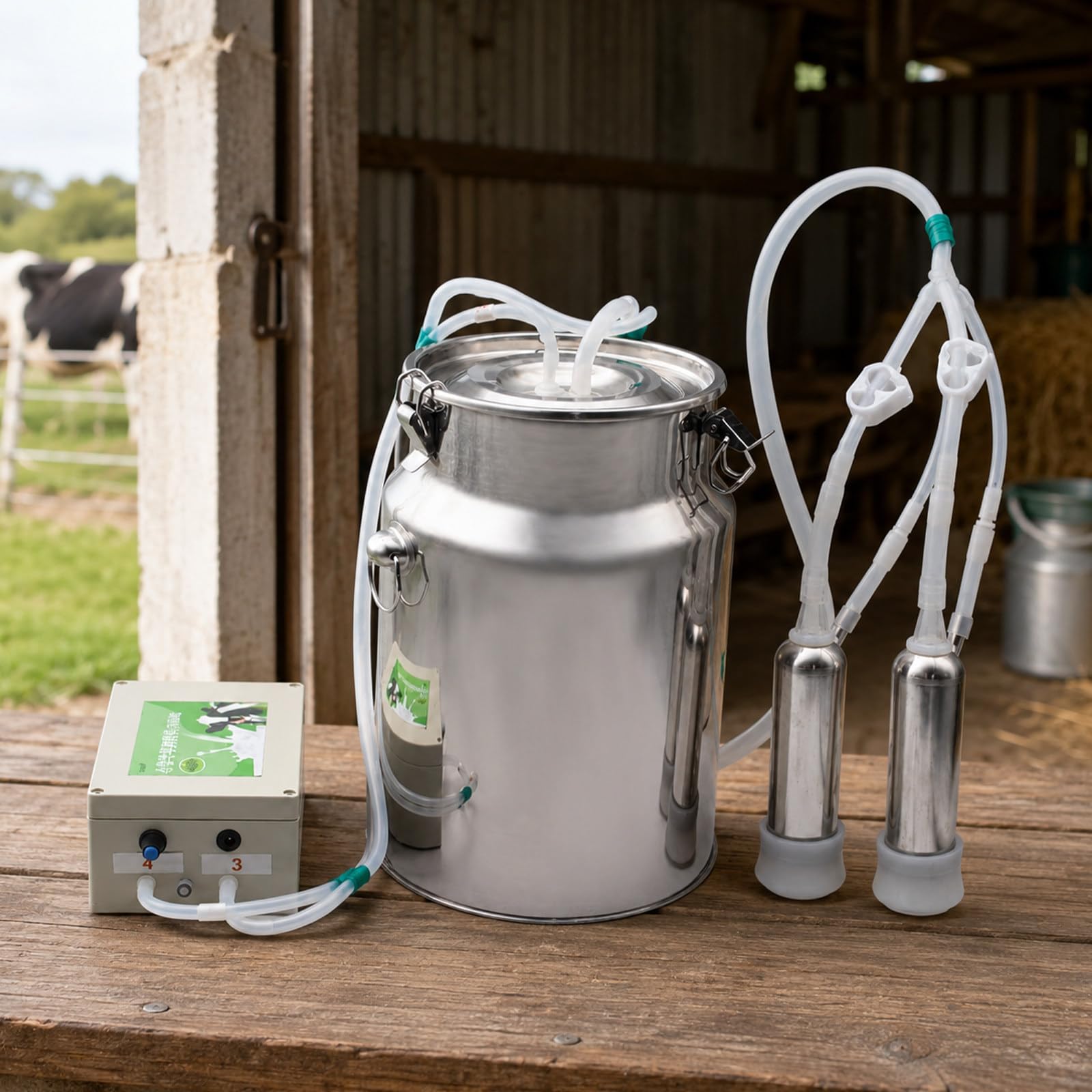 Máquina De Ordeño para Vacas, Ordeñadora Eléctrica Portátil con Cubo De Acero Inoxidable De 10 L, Batería Recargable, Pezoneras Suaves Y Pulsación para Ranchos Y Establos forSheep