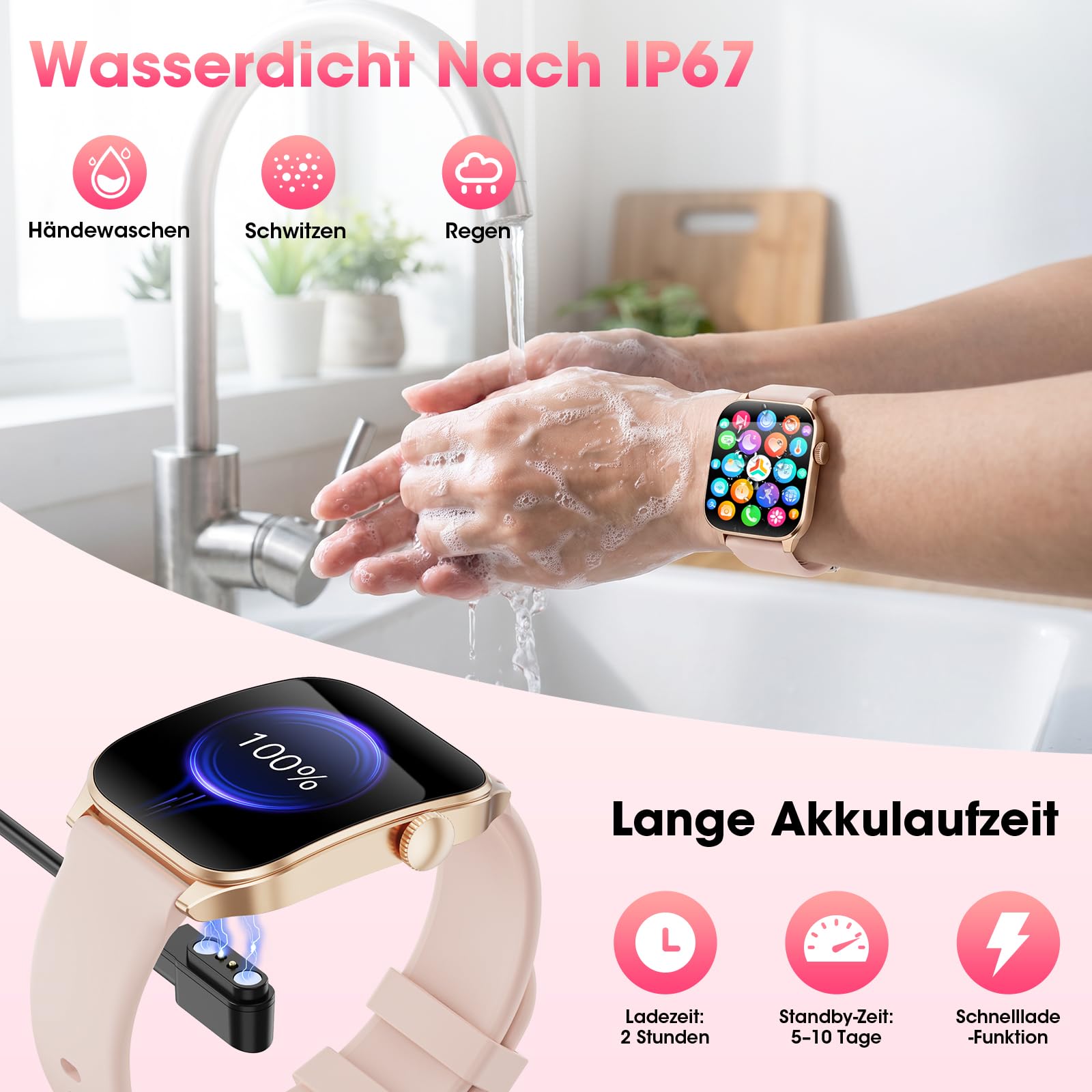 Smartwatch Damen, 1,91" HD-Kurvdisplay mit 7 Armbänder/Geschenkbox