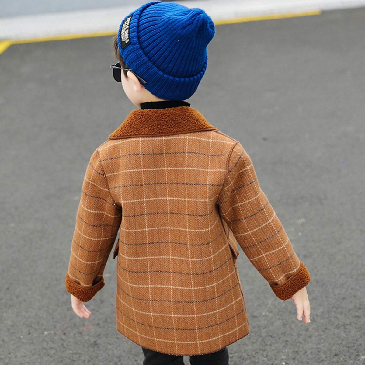 amropi Blouson Manteau Chaud Enfant Garçon Trench Croisé à Carreaux Épais Manteau Chaud Hiver Veste 2-10 Ans