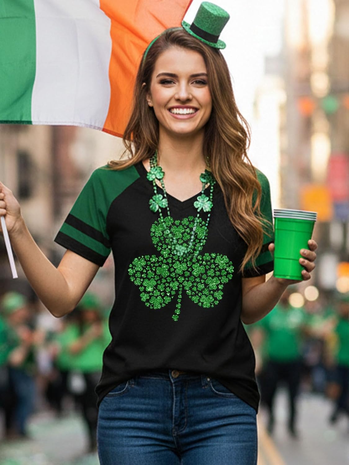 St Patricks Day Shirt Women Funny St Patricks Day Irish Outfits Shamrock Graphic Party Short Sleeve Y2k Raglan Shirt - Image 4