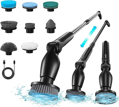 Limpiador giratorio eléctrico 9 en 1 con 9 cabezales de cepillo, cepillo de limpieza inalámbrico, ángulo ajustable, IPX5, impermeable, pantalla