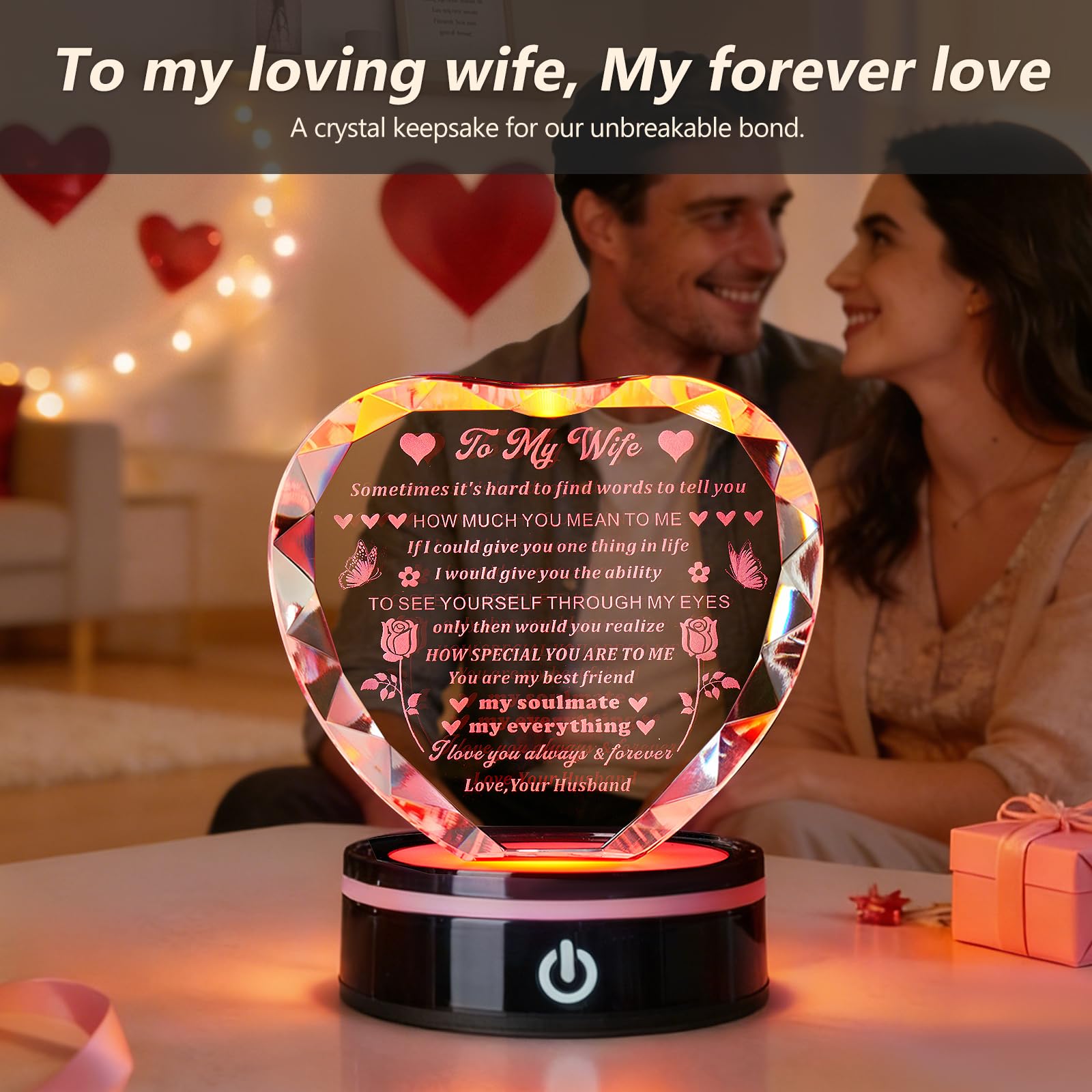 Prezenty dla żony z kolorową podstawą LED Romantyczna rocznica ślubu 'I Love You' prezenty dla niej najlepszej żony pomysły na prezent urodzinowy dla mojej żony kryształowe pamiątki prezenty