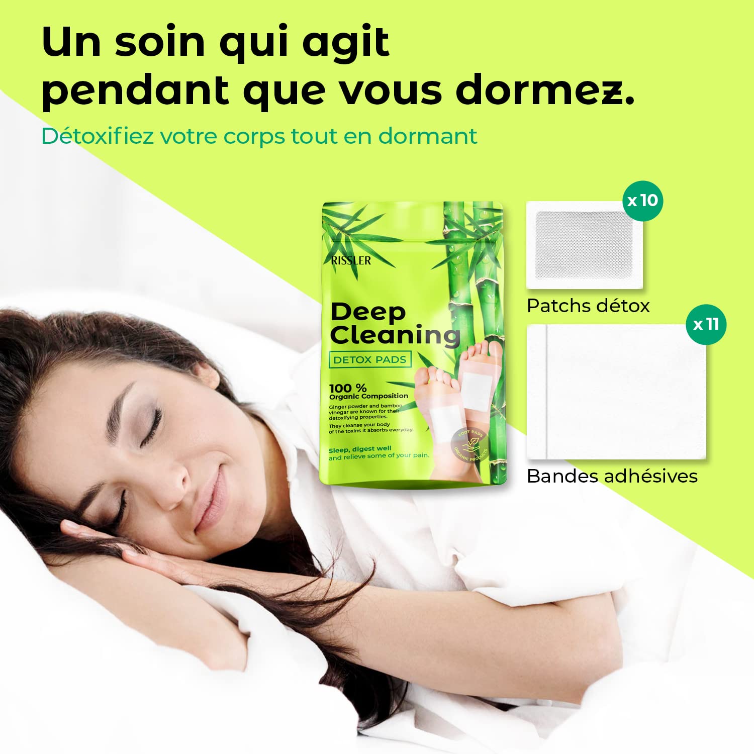 Rissler, 10 Parche Detox Pies, Nueva Receta para Mejorar la Calidad de su Sueño, Parches desintoxicantes plantares premium, 100% natural en polvo de Jengibre receta 2025