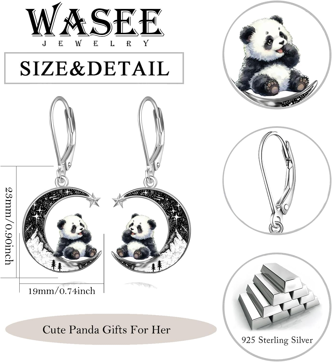 Black Cat/4th of July/Bat/Spider/Pumpkin/Wolf/Bunny/Sun and Moon/Turtle/Raven 925 Sterling Silver Leverback Dangle Earrings Moon Gothic Christmas Earrings Jewelry Gift for Women - Image 2