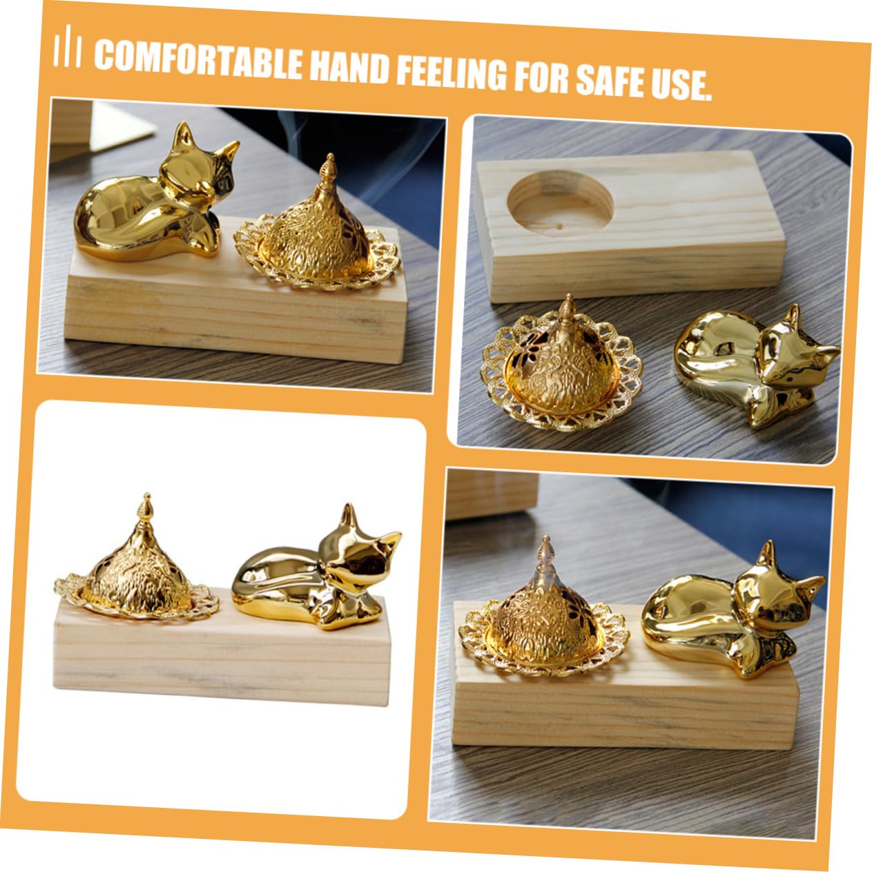 Ciieeo 3 Sätze Aromatherapie Räuchergefäß aus Holz und Metall Stabiler Tisch Räucherstäbchen Halter für Zuhause Büro Yoga und Meditation Orientalisches Design für Entspannende