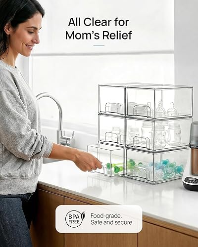 Miniatura 5 de Vtopmart - 4 cajones de almacenamiento apilables transparentes pequeños, organizador de maquillaje acrílico para baño, contenedores de