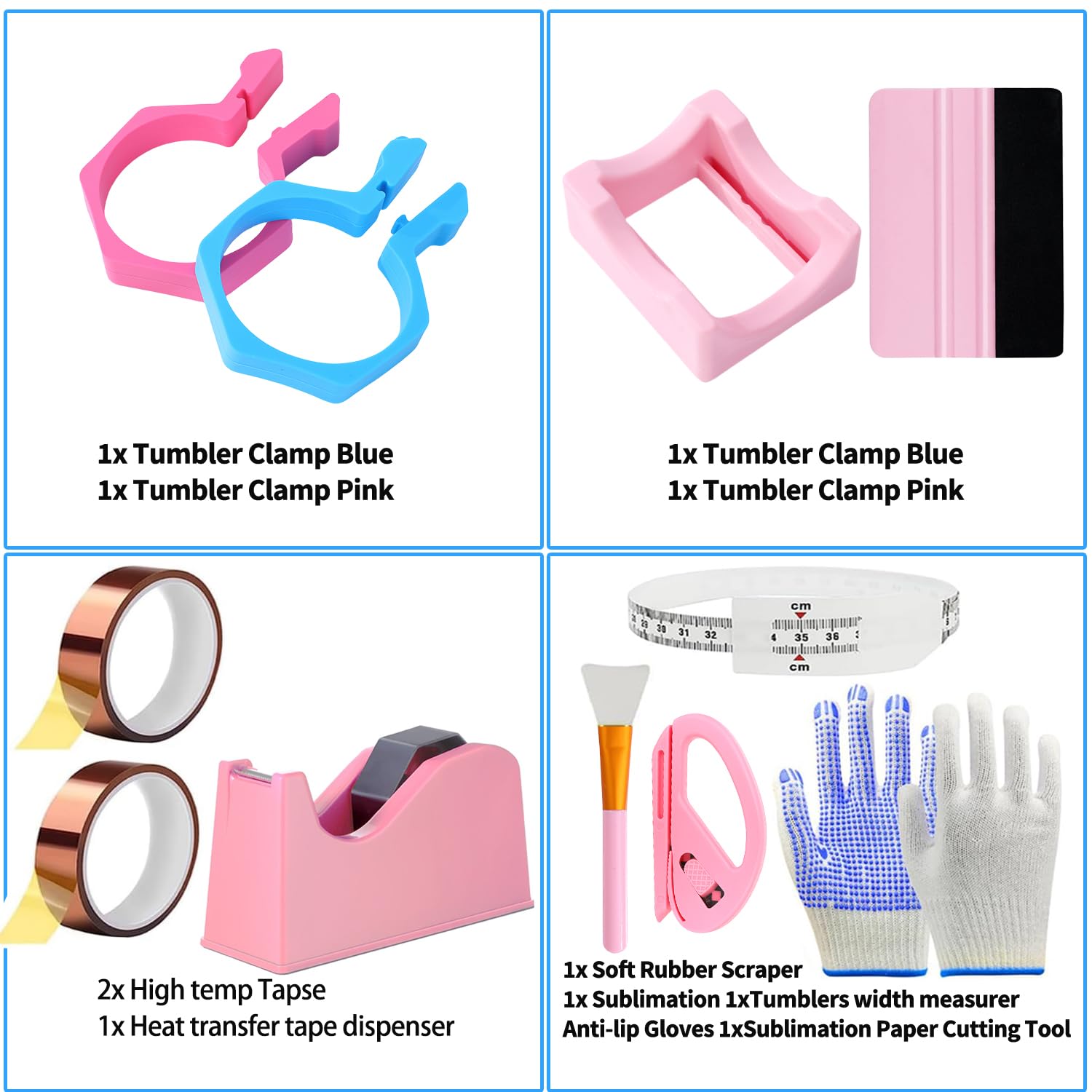 Majreey Abrazadera para vaso de sublimación en blanco rosa, herramienta, para espacios en blanco de sublimación de 20 onzas, guantes resistentes al calor, sublimación de cinta térmica, kit de