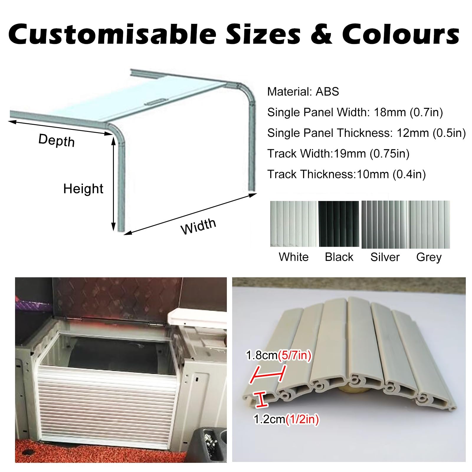 Generico Kit di Ante scorrevoli salvaspazio Nere per Cucina, Camera da Letto, Garage, Camper - Anta avvolgibile Personalizzabile (73,7x96,5 cm) - Facile Installazione, Design Moderno