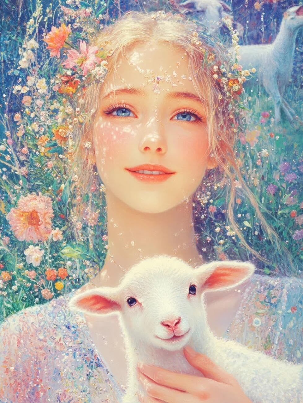 RKFLGEW 14CT Printed Cross Stitch Kits Fantasy Woman Counted Fabric Cross Stitching DIY Art Needlecrafts Embroidery Kits with Scissors Accessories 40x50cm