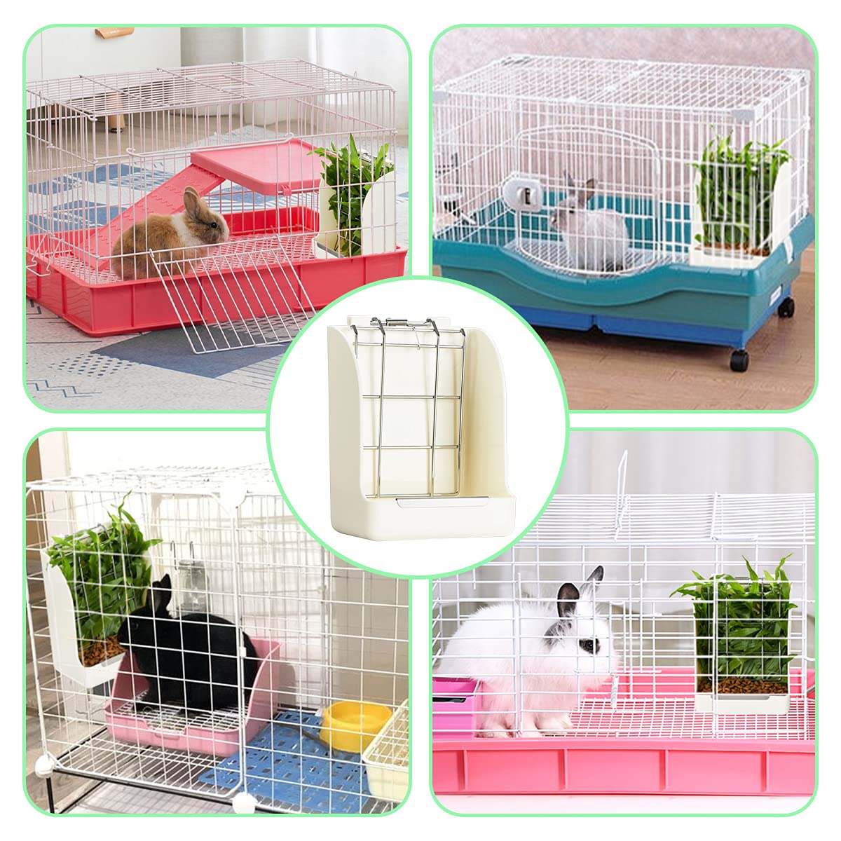 Mangiatoia Per Fieno Per Conigli E Cavie - Distributore Metallico E Plastica, Bianco, 14x9x19 Cm - Foto 4