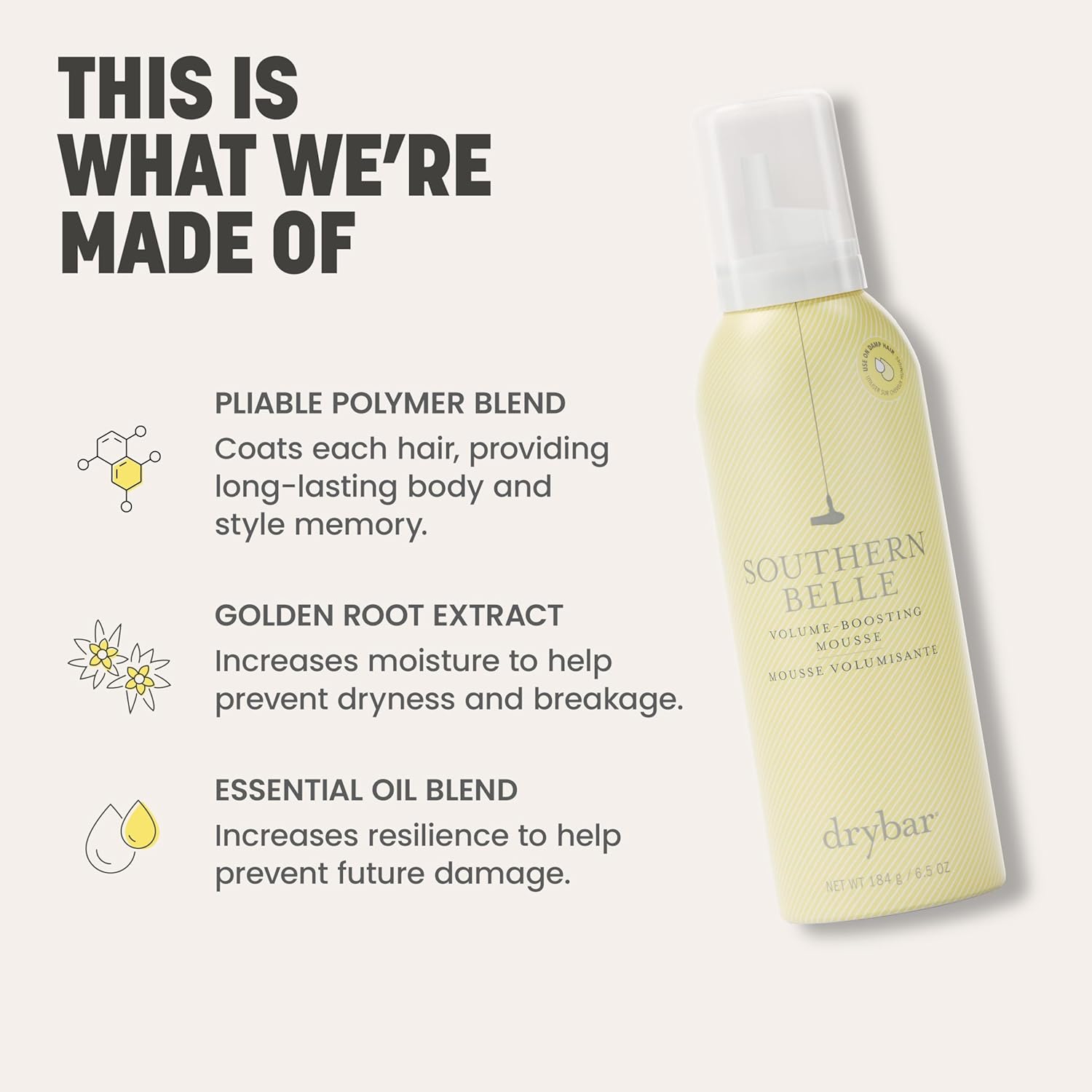 Drybar Southern Belle Volume - Boosting Mousse | Prevents Frizz & Damage, Smoothes Hair, and Provides Shine for Long-Lasting Body & Style - Image 2