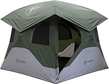 Gazelle Tents™ T4 Hub Tent, Easy 90 Second Set-Up, Waterproof, UV Resistant, Removable Floor, Ample Storage Options, 4-Person, Alpine Green, 78" x 94" x 94", GT400GR