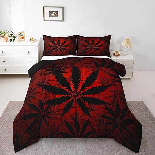 Juego de ropa de cama de hojas de marihuana para niños, niñas y adolescentes, juego de edredón de hojas de cannabis neón tamaño Queen, edredón Juego de ropa de cama de hojas de marihuana para niños, niñas y adolescentes, juego de edredón de hojas de cannabis neón tamaño Queen, edredón