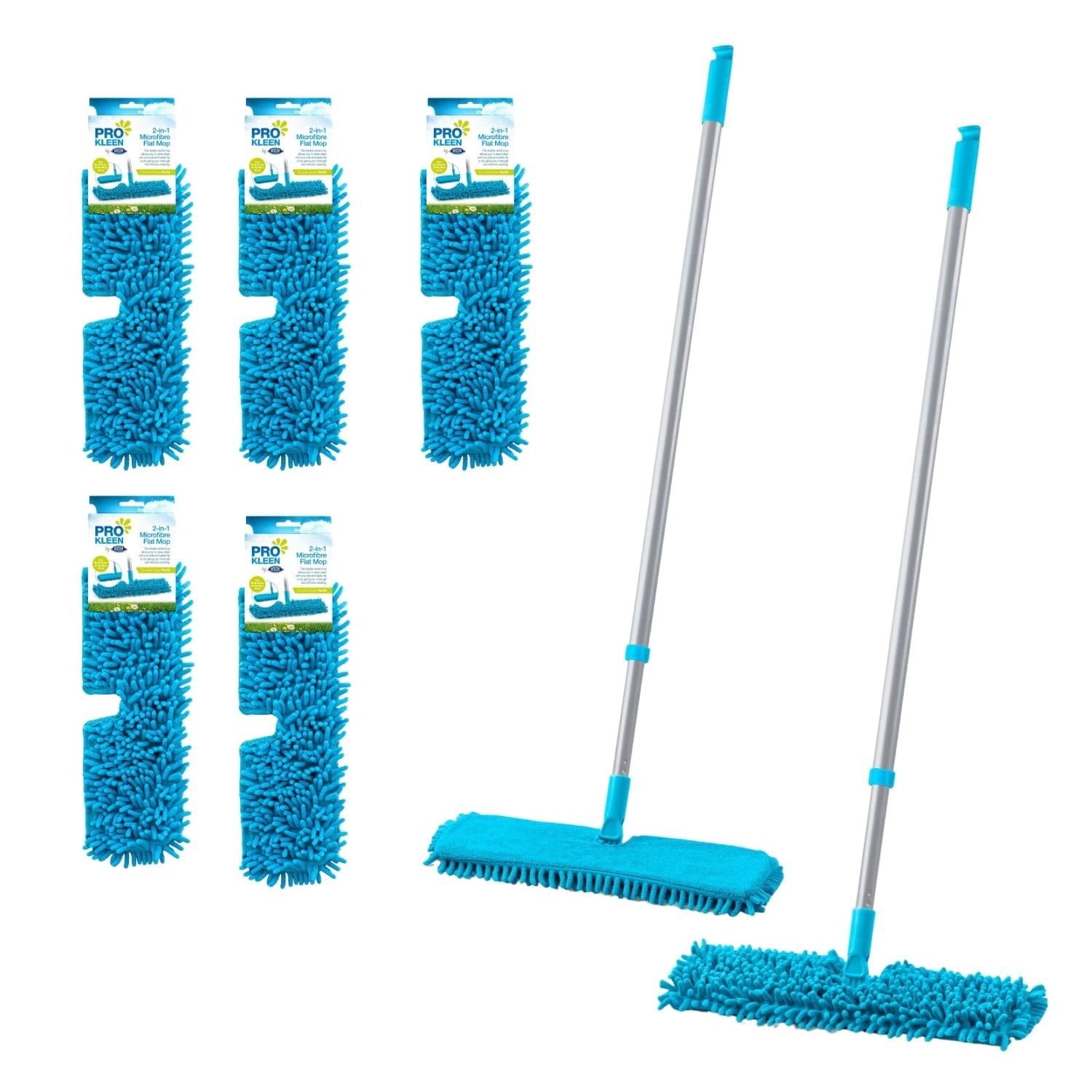 Homeshopa.com Blue Homeshopa Double Sided Microfibre Flat Mop With 5 Replacement Pads, 360°Rotatable Extendable Handle With Chenille/Microfibre Head, Wet Dry Floor Dust Mops For Cleaning Laminate Tile Hardwood Floors