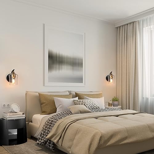 Miniatura 5 de ZEVNI Apliques de pared modernos de granja, apliques de pared negros y dorados de 1 luz, luces de tocador con pantalla de vidrio sembrado