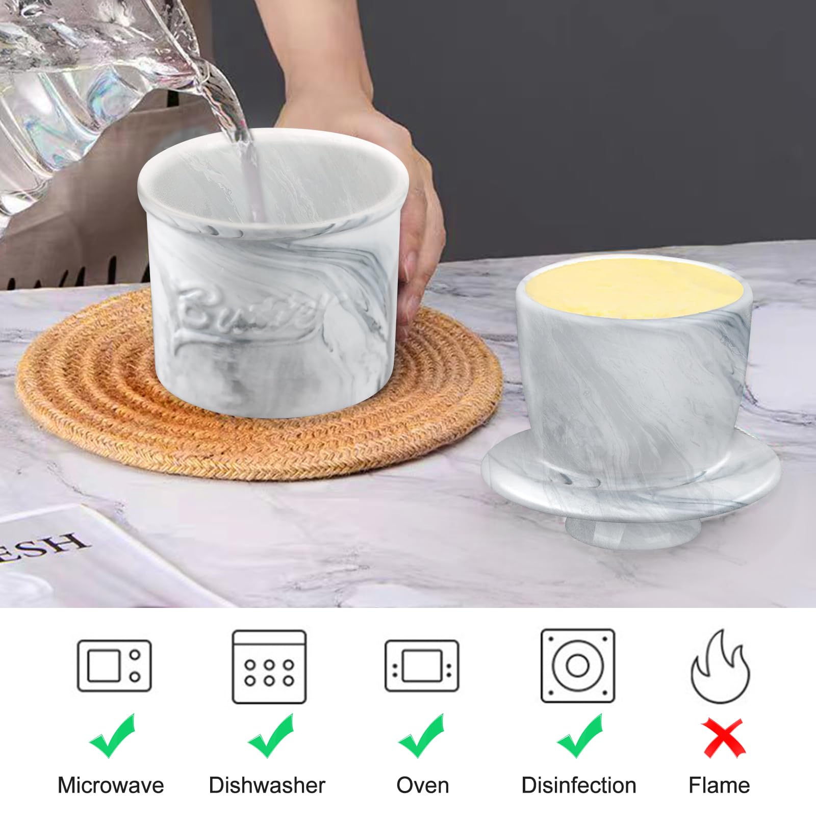 Beurrier Français En Céramique Avec Couvercle Et Couteau à Beurre, Récipient à Beurre Refroidi à L'eau Pour Un Beurre Frais Et Délicat, Design Vintage - 7