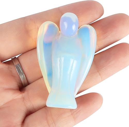 Artistone Estatua de ángel guardián de cristal opalita de 2 pulgadas, piedras preciosas naturales y cristales, figuras de ángel de bolsillo con caja