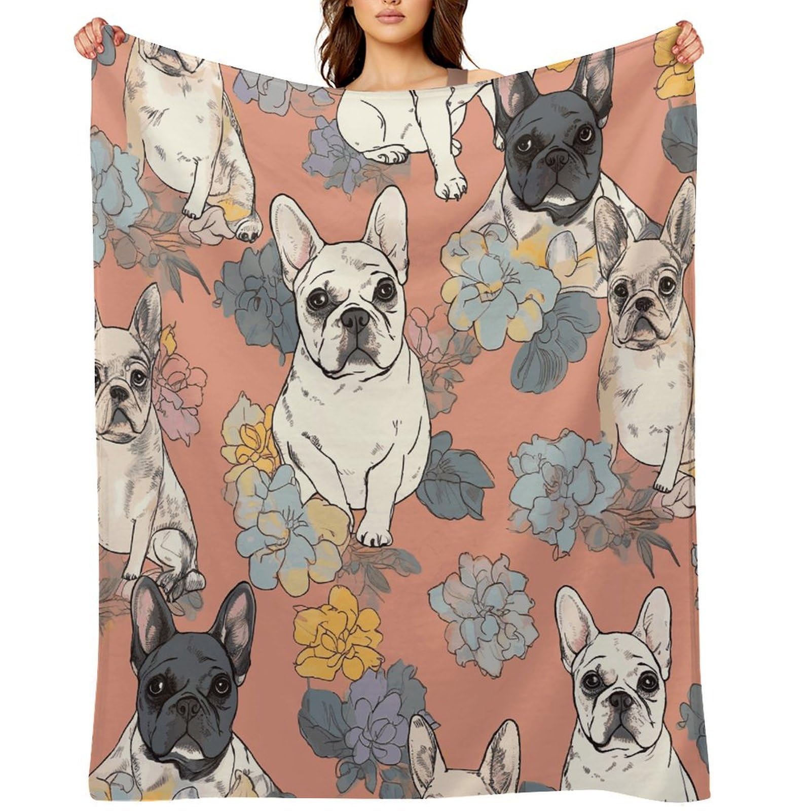 Fekiloot Style French Bulldog Print Throw Blankets Camping Blanket50"X60"