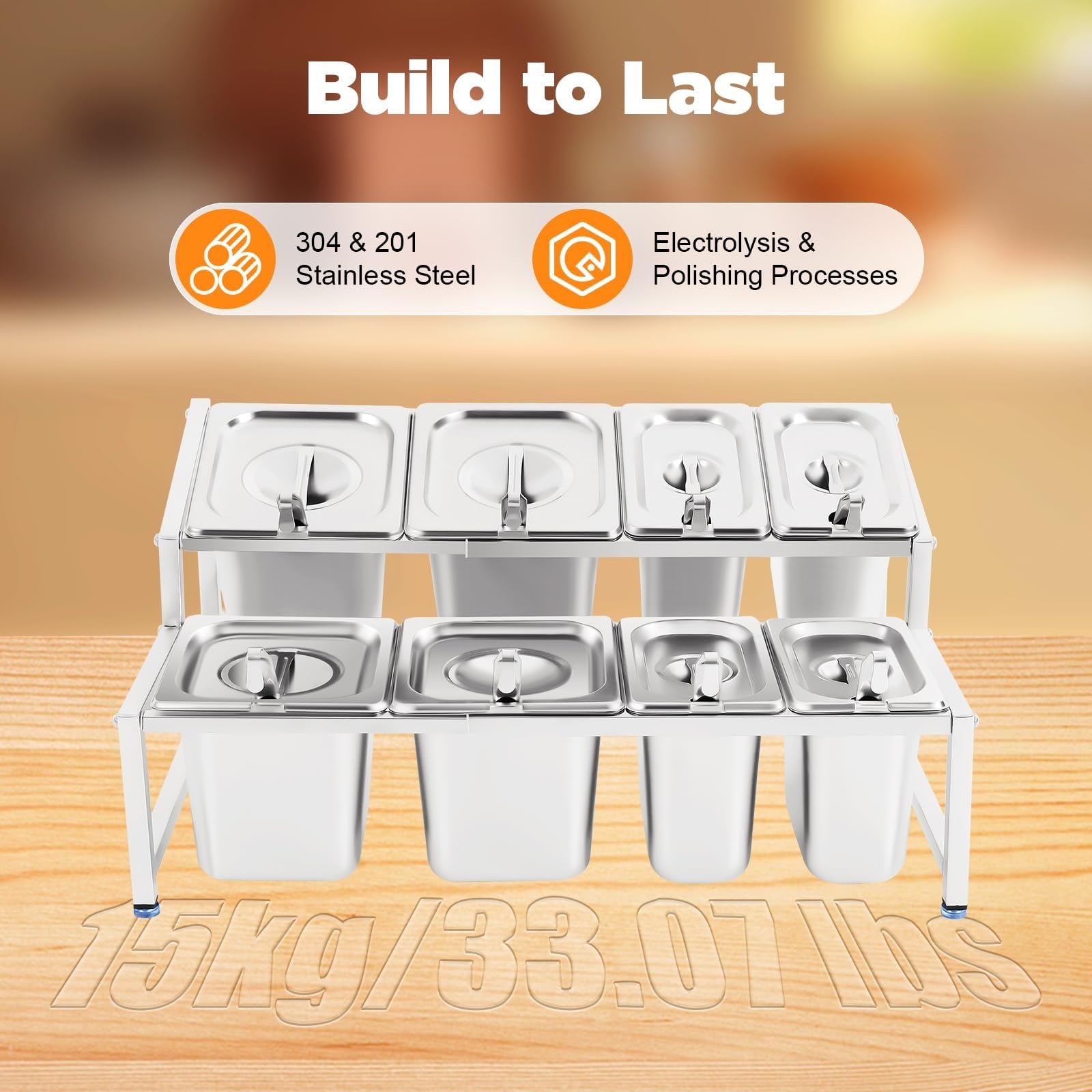 Recipientes retráctiles para condimentos con tapas, organizador de acero inoxidable para encimera de cocina, perfecto para ingredientes e ingredientes de pizza