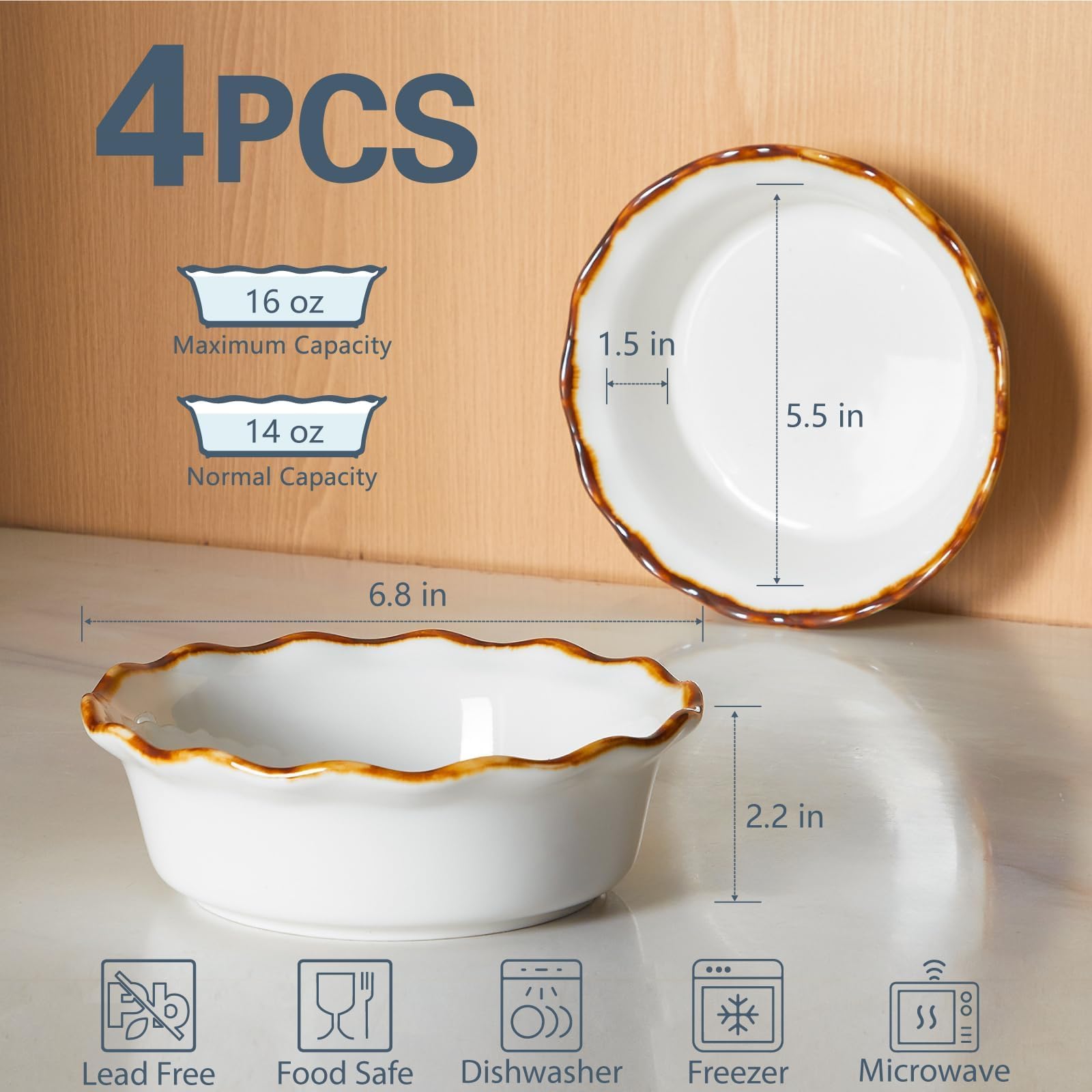 ONEMORE Mini moldes para tartas, 6.8 pulgadas de cerámica para hornear moldes antiadherentes para tartas pequeñas, platos profundos para tartas, mini moldes para tartas, ideales para pasteles de pollo