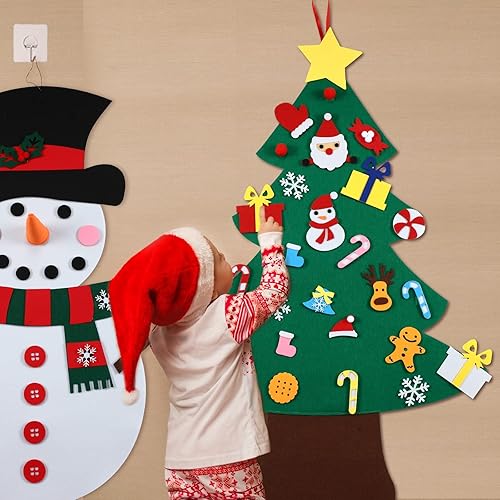 Miniatura 3 de Boao Juego de 2 piezas de fieltro para árbol de Navidad, muñeco de nieve, decoraciones de fieltro de Navidad, adornos para colgar en la pared,