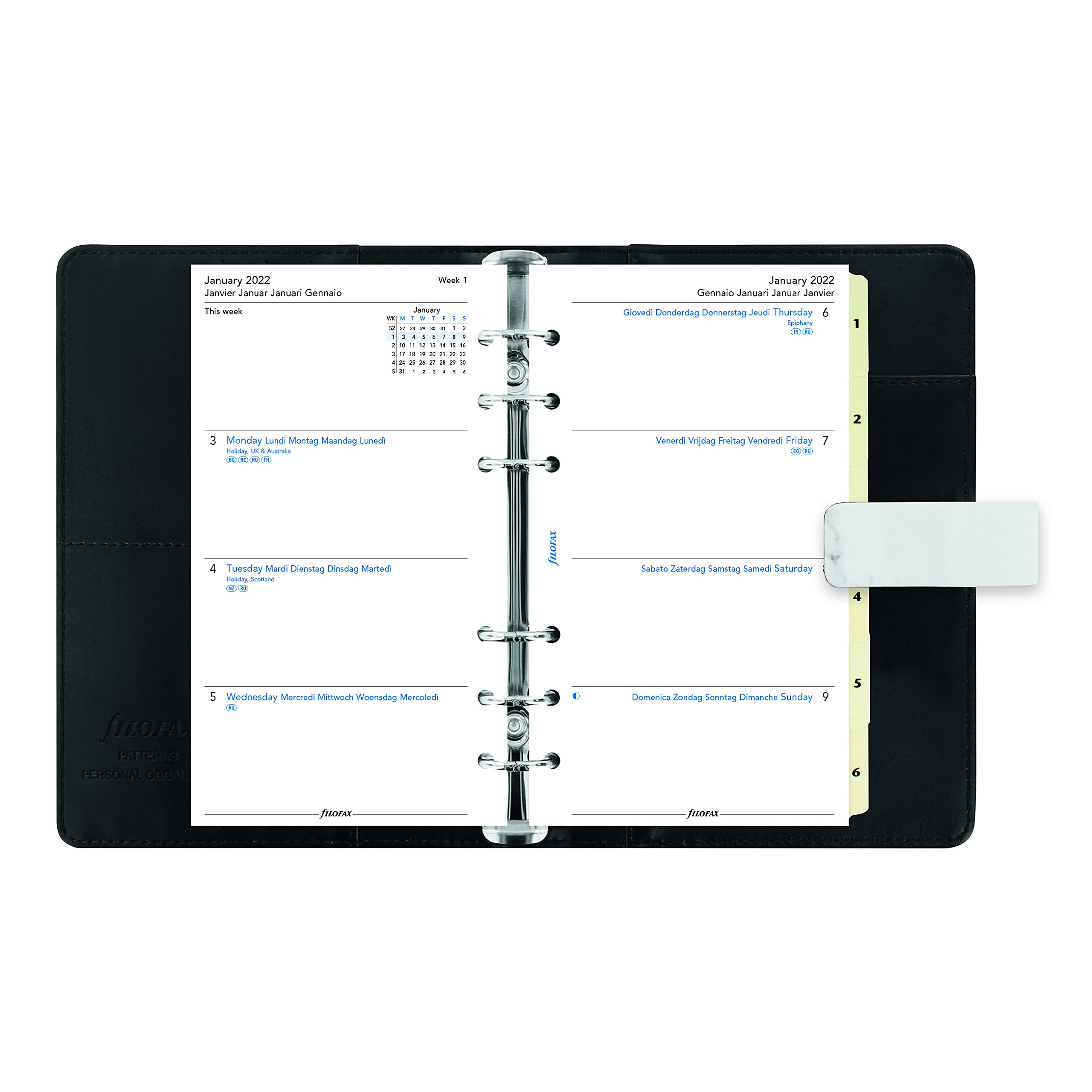 Filofax Architexture Organizer, persönliche Größe, Marmor – Marmor, Lederoptik, sechs Ringe, Wochenansicht, Kalender 2022 (C028701-22)