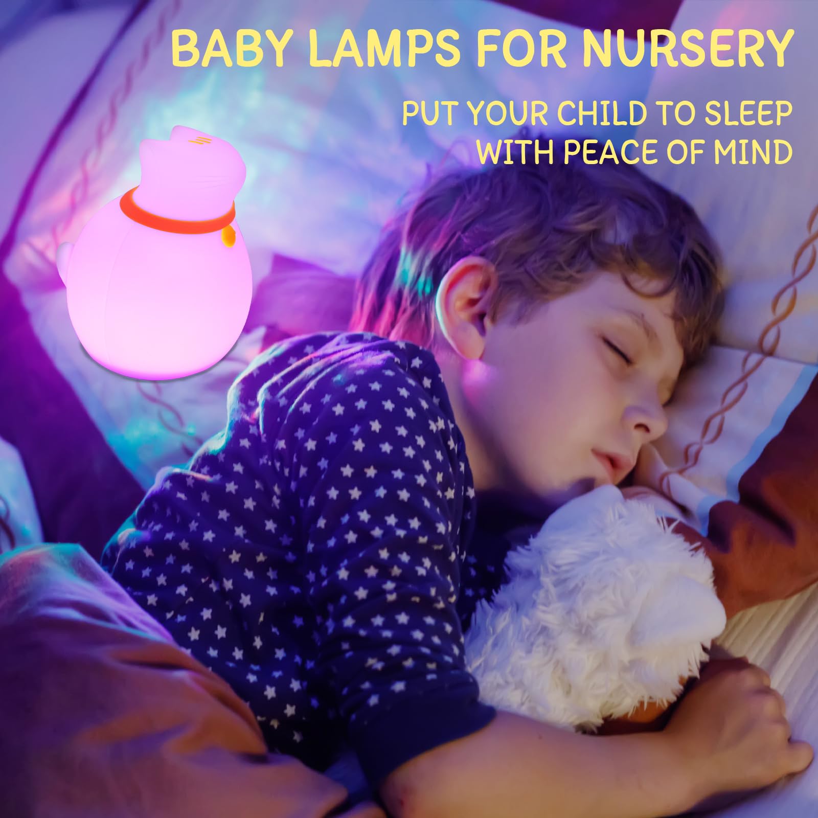 7-farbwechselndes Katzen-Nachtlicht, Silikon, wiederaufladbar, mit Timer und 3 Modi, Kinderzimmerlampe, Touch-Sensor (niedliches Tierdesign)