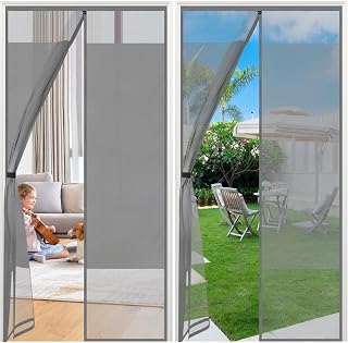 Sekey Fliegengitter Balkontür Magnet | Insektenschutz & Zentraler Privatschutzbereich | Mit Klettverschluss-Montage | Ohne Bohren | Passend für Holz/Eisen/Aluminium-Türen | 80x200 cm Grau