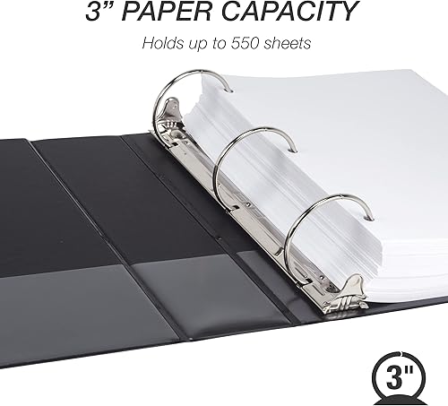 Miniatura 7 de Samsill Economy - Carpeta de 3 anillos redondos de 2 pulgadas, color negro, paquete de 4 (MP48560) y carpeta económica de 3 anillos de 3 pulgadas,