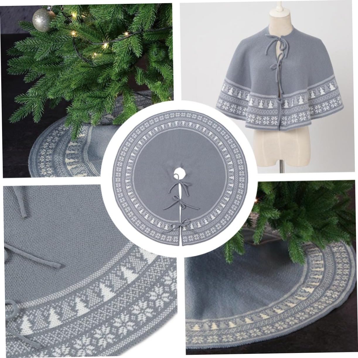 COLLBATH 1pezzi Grembiule Per Albero Di Natale in Maglia Fiori Elementi Natalizi Decorazione Versatile Per Casa e Evento