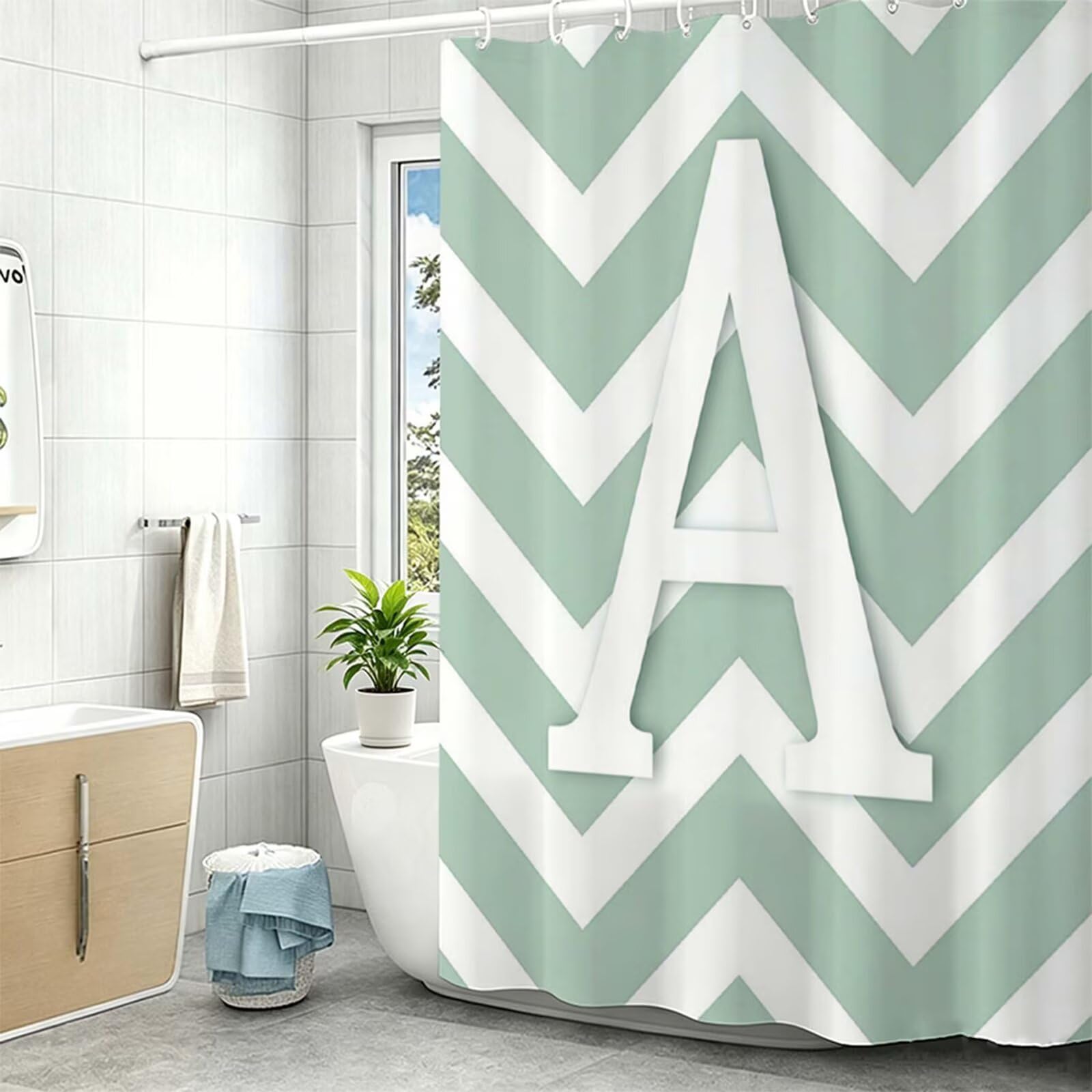 Tenda Doccia in Poliestere tinta unita,Tende per Doccia Extra Lunga 230x180cm,moderno Tenda Vasca da Bagno Tessuto Lavabile,Impermeabile Facile da Pulire,con 12 Ganci,Decorazione per Bagno,Hotel Z-18
