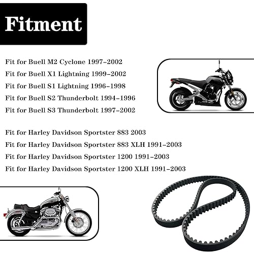 Miniatura 2 de GYUPTRK Correa de transmisión trasera 128T 1-18" Compatible con Harley Davidson Sportster 883 1200 XL Buell 1991-2003 Reemplaza 40022-91 1204-0042