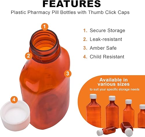 Miniatura 3 de Botellas de muestra ovaladas de ámbar líquido con tapas de empuje y giro, recipientes para medicamentos recetados de farmacia resistentes a los