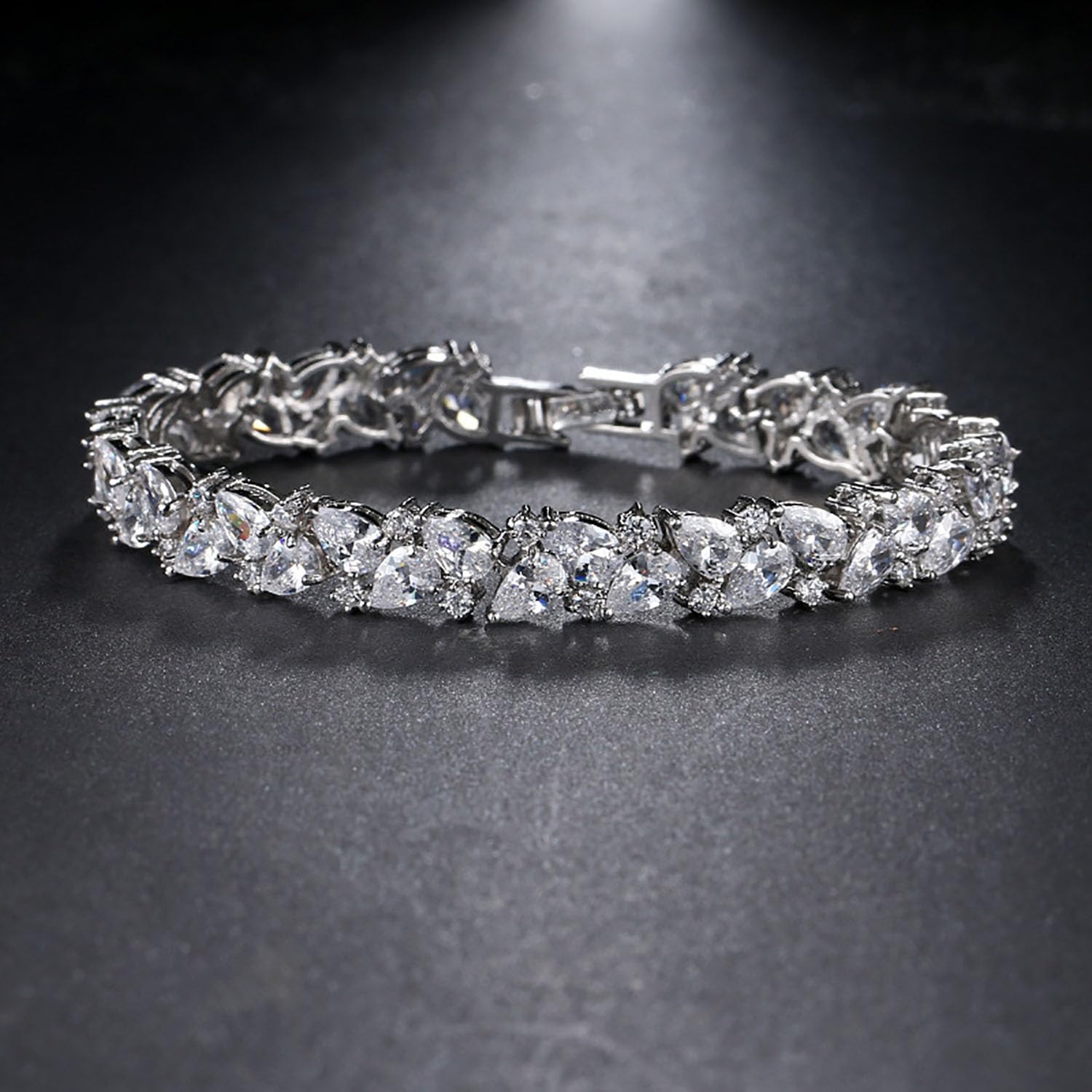 Bracelet Bransoletka ślubna dla narzeczonych druhny, Białe złoto markizowe biżuteria z cyrkonu, srebrna bransoletka biżuteria na przyjęcie weselne dla kobiet, 20 cm, miedź, cyrkonia sześcienne