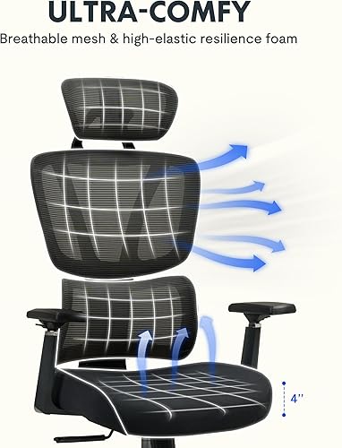 Miniatura 5 de Silla de oficina ergonómica con respaldo de malla alta, silla de oficina giratoria de 360, base de metal fuerte, silla de escritorio para