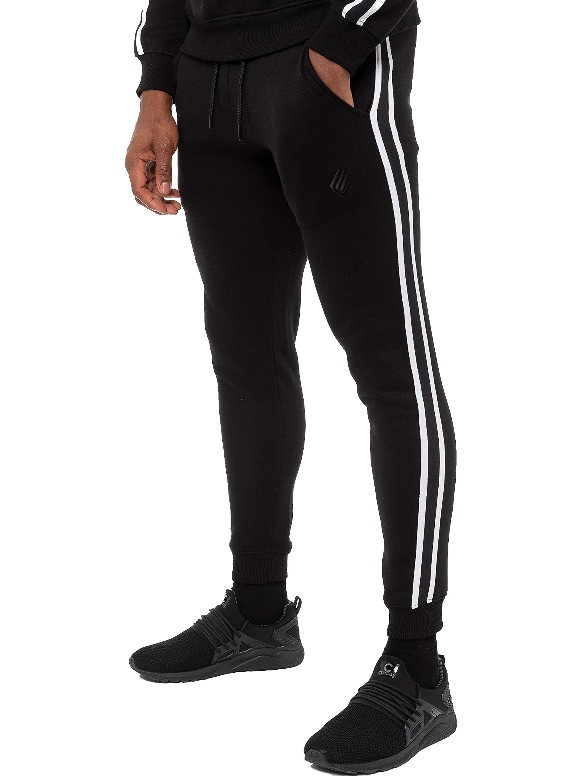 Enzo EZJG582T Mens Joggers Striped Tracksuit Jogging Trousers Casual Sport Fitness Gym Fleece Sweatpants (Black, XXL, xx_l)