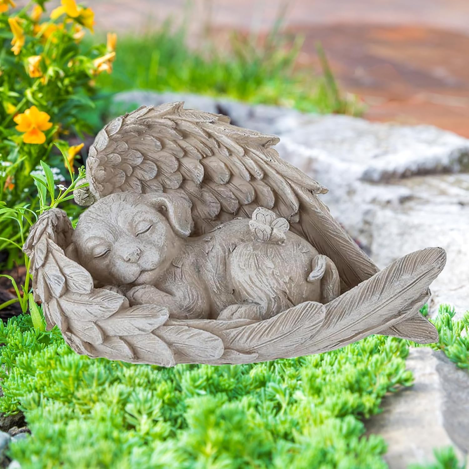 Statuetka dla psa, dekoracja pamiątkowa dla zwierząt domowych, kamień grave stone 11 x 4 x 7,5 cm, pies, anioł, zwierzę, pomnik, marker do ogrodu, nagrobków lub dekoracji trawnika (A)