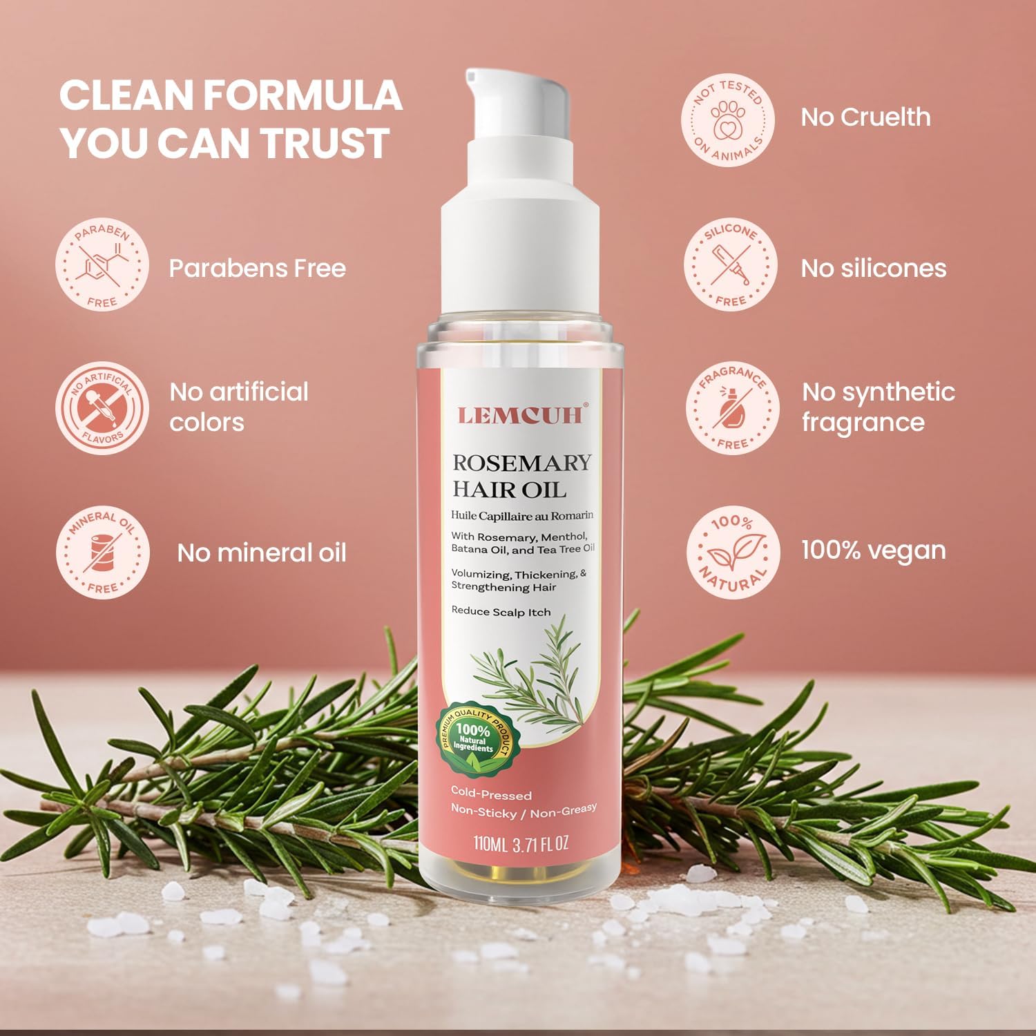 Organic Rosemary Oil for Hair Loss: Hair Scalp Serum Treatment to support Looking Fuller Hair - botanical boost for healthy scalp - Natural Nutrient Rich ingredients for Damage hair strengthen roots 110 ML - Image 4