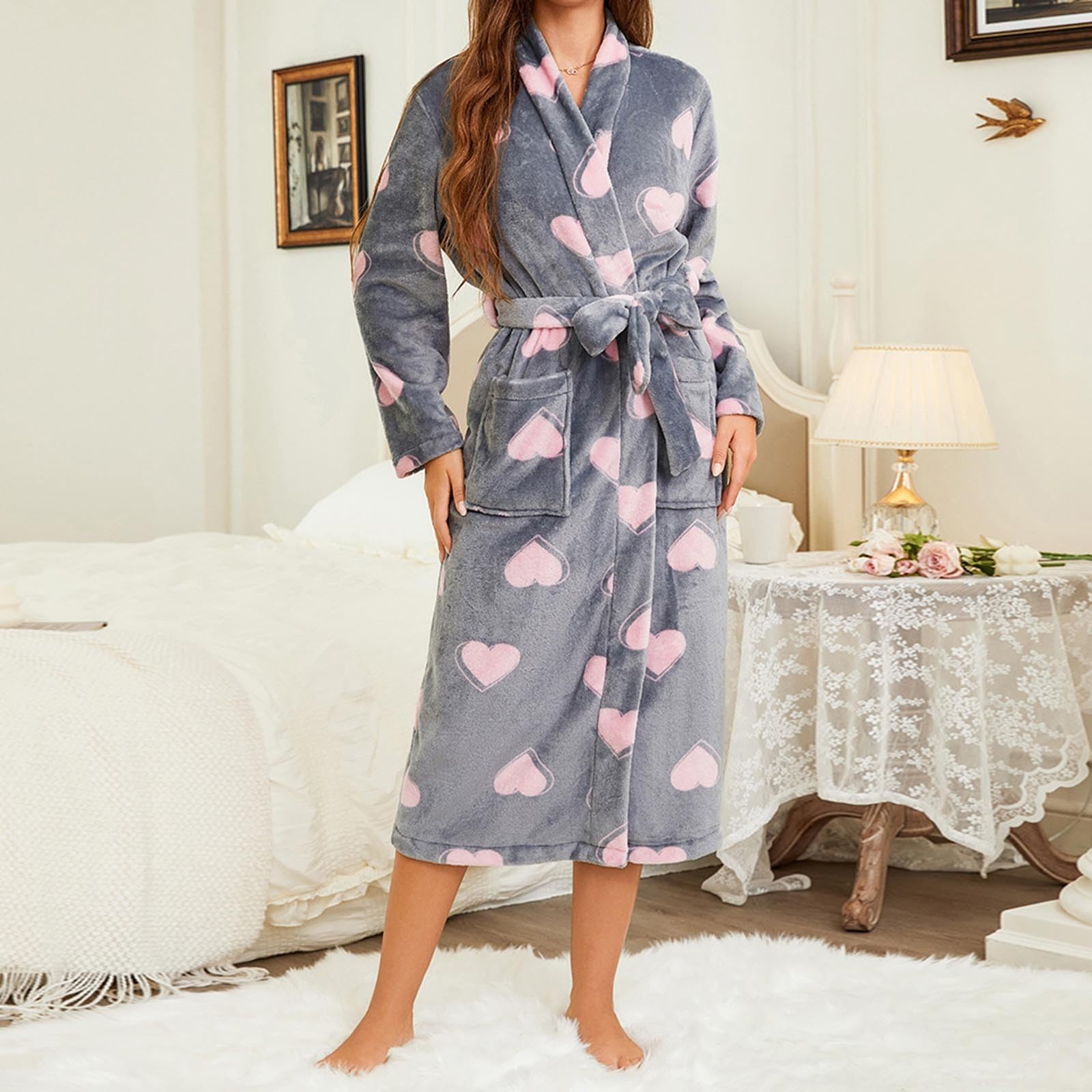 Mujer s De Casa Invierno Estar por Albornoz Ducha Robe Talla Grande Algodón Larga Albornoces Polar Bathrobe Señora Cremallera Verano