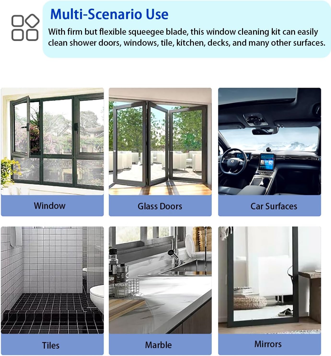 Window Squeegee with Telescoping Rod, 2 in 1 Balcony Glass Washing Equipment & Window Scrubber for Mirror/Gas Station/Sliding Door - Indoor Auto Windows Cleaner Tool