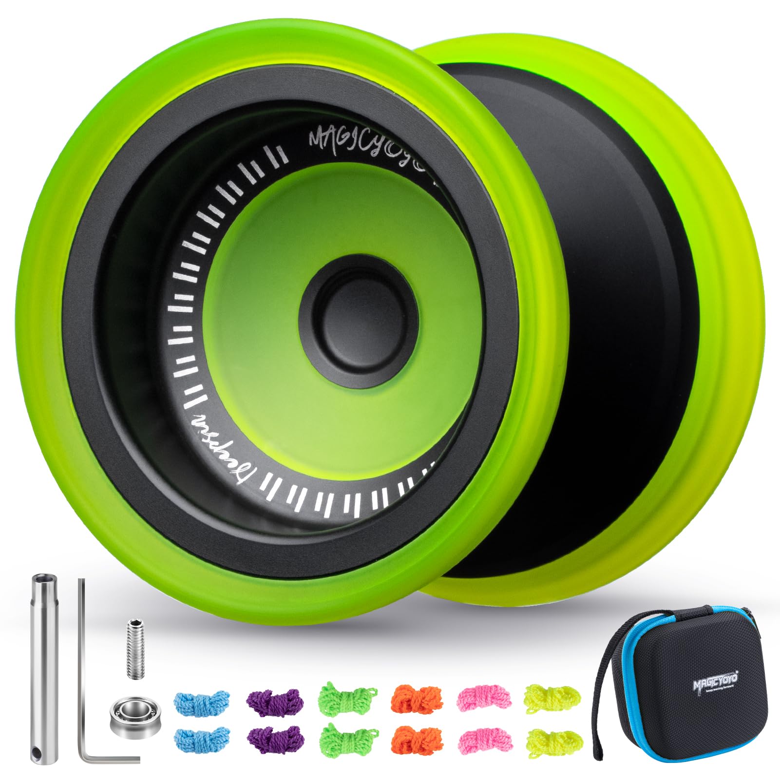 MAGICYOYO V8S JoJo voor kinderen vanaf 8 jaar - Profi Finger-Spin Yoyo voor beginners & gevorderden, 2-in-1 JoJo (Responsive & Unresponsive), Trick-JoJo incl. 12 koorden en tas