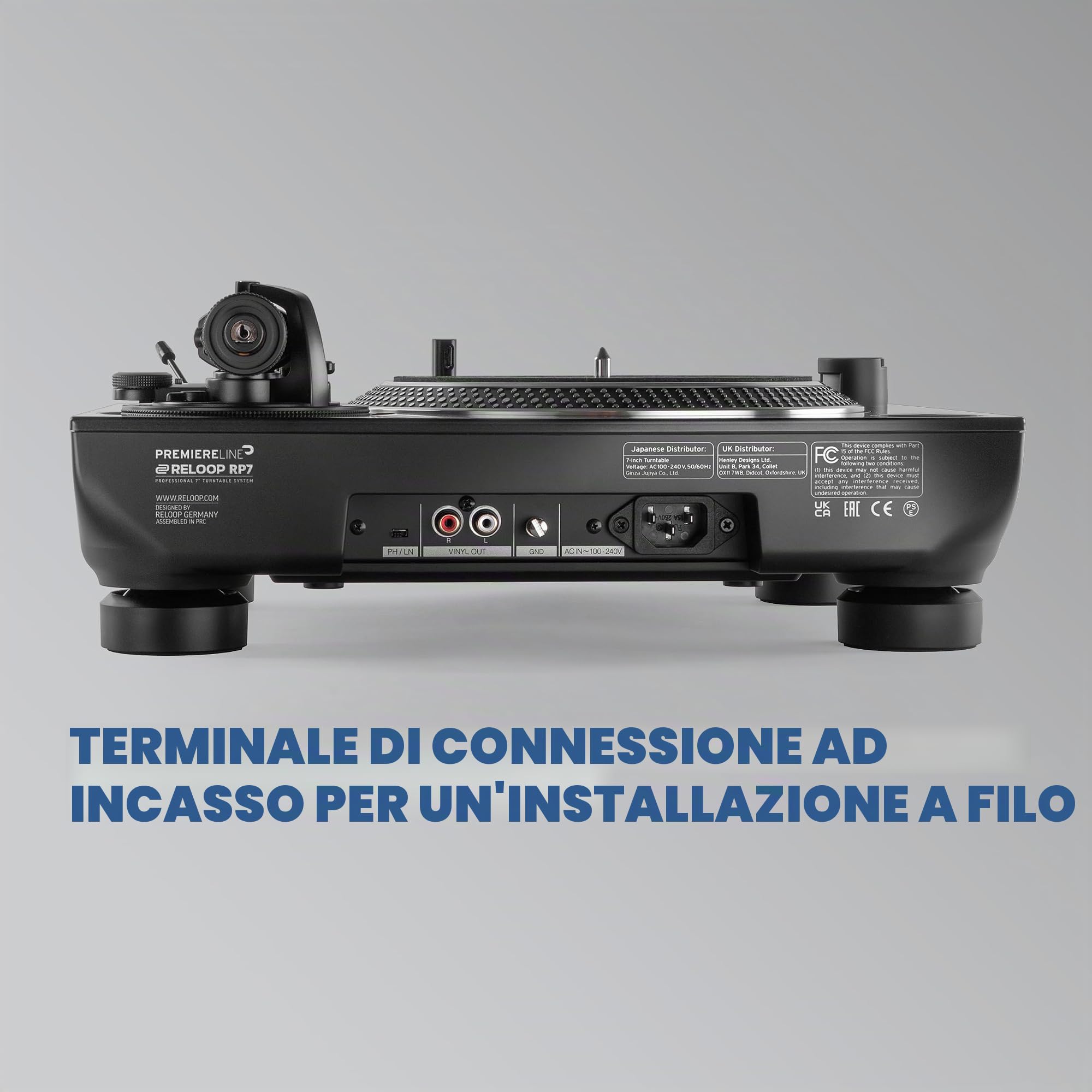 Reloop RP-7 - Giradischi Professionale per Vinili 7'', 3 Velocità, Pitch Regolabile, Braccio in Rame, Nero