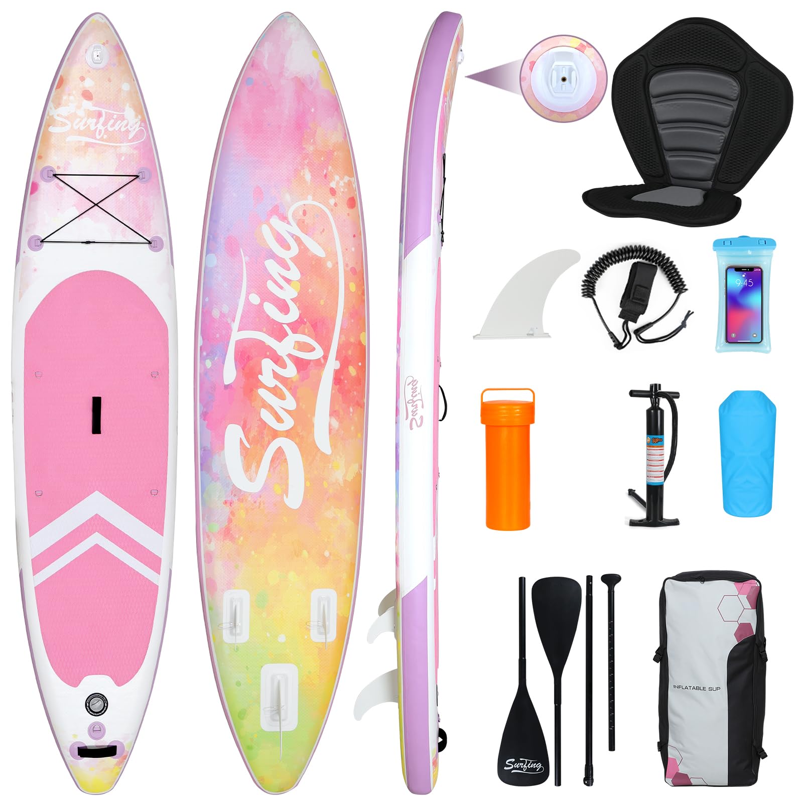 ARTETHYS SUP Paddle Board, 11ft Stand UP Paddle Board Inflatable with Kayak Seat and SUP Accessories, Adj Paddle, Pump, Backpack, Leash, Waterproof Bag, Non-Slip Deckpad for Adults, Light Pink