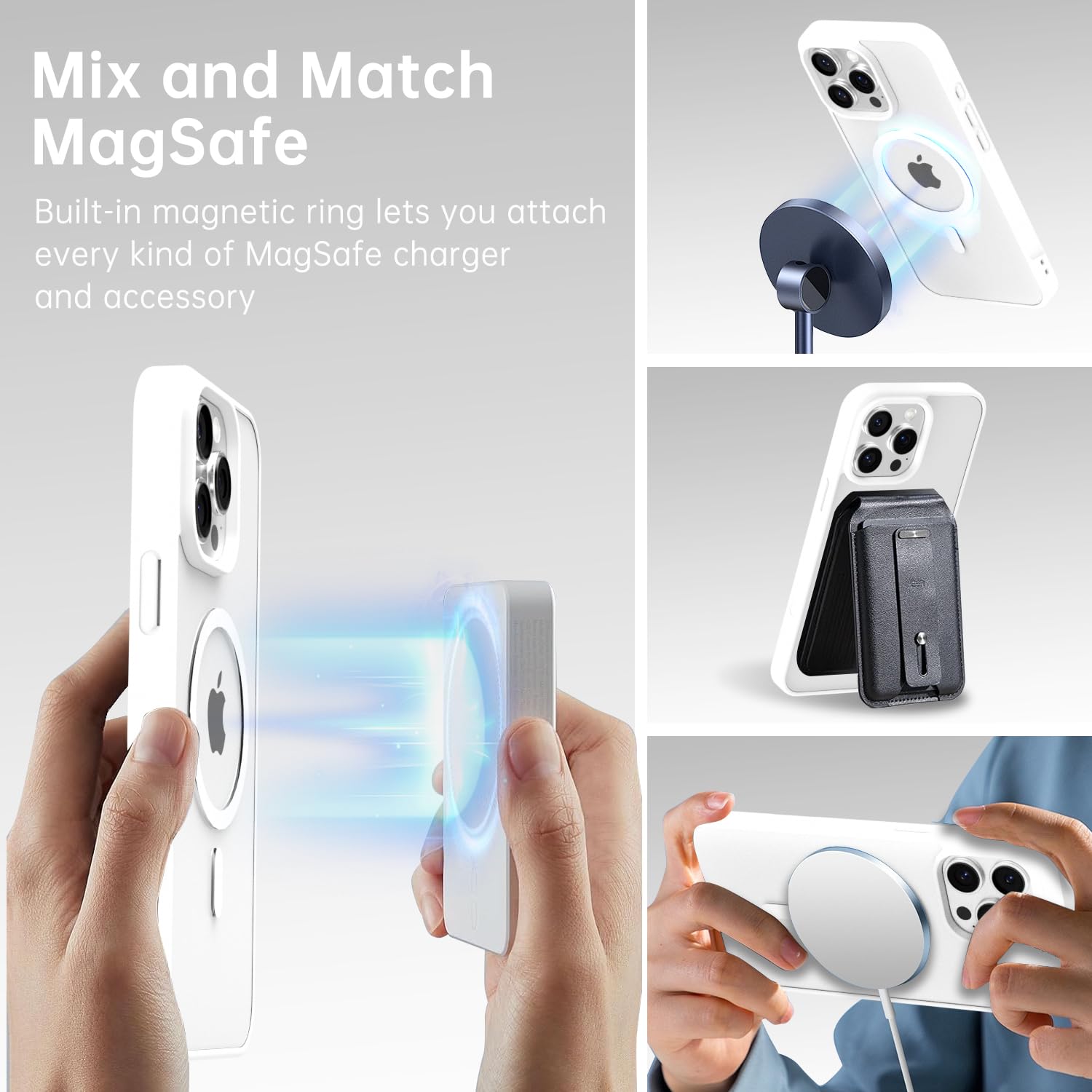 oakxco Funda Translúcida Magnética para iPhone 16 Pro, Compatible con Carga Inalámbrica Magsafe, Ultra Fina Slim Color Sólido No Amarilleo Elegante Protectora Case, Blanc