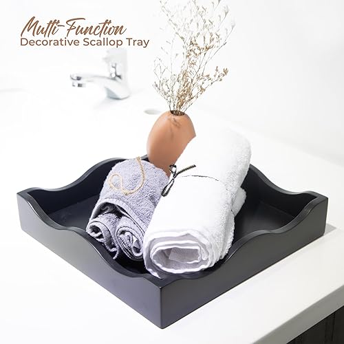 Miniatura 5 de KOLURAFUL Juego de 2 bandejas de madera festoneadas para servir  para mesa de café, desayuno, cena, cocina, sala de estar, dormitorio, decoración