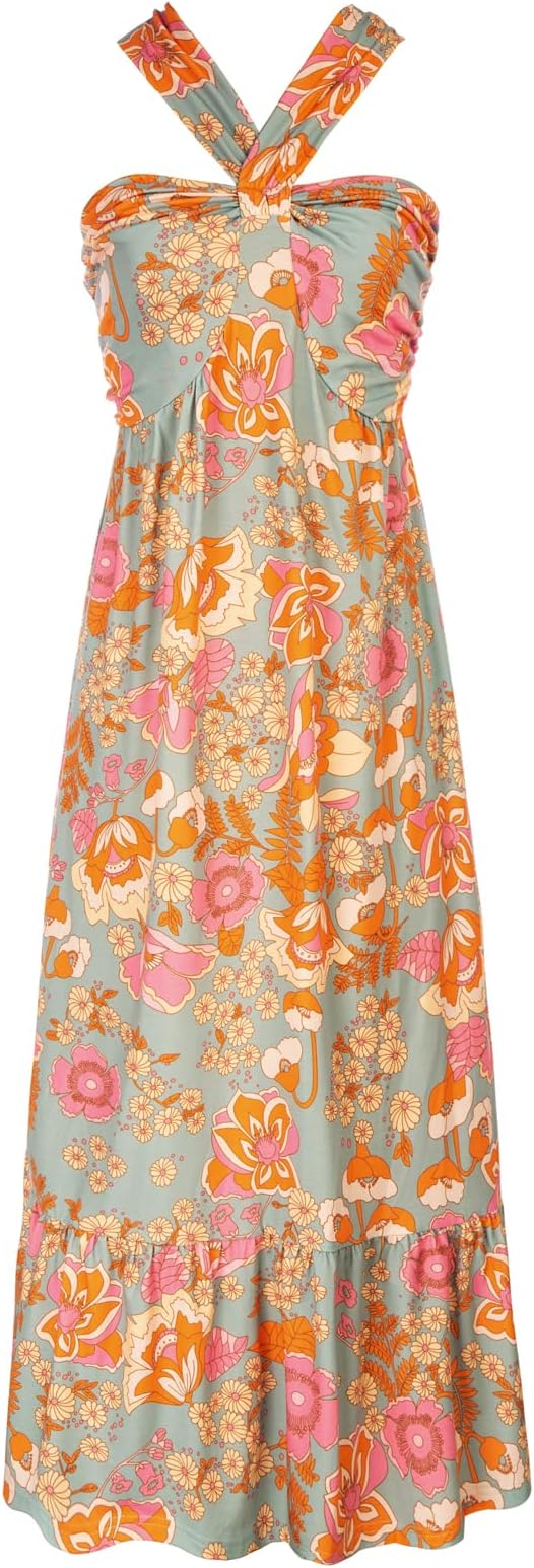 GRACE KARIN Womens Summer Floral Halter Boho Maxi Dresses