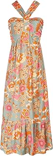 2025 Women's Criss Cross Halterneck Sleeveless Summer Floral Print Flowy A Line Maxi Dress - Buy now