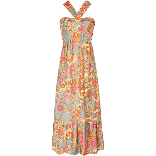 GRACE KARIN 2024 Women's Criss Cross Halter Neck Sleeveless Summer Floral Print Flowy A Line Maxi Dress