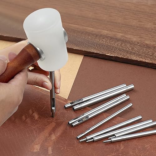 Miniatura 8 de Martillo de tallado de cuero, mazo de mango de madera, martillo de nailon para tallado de cuero, mazo de artesanía en cuero, mazo de artesanía en